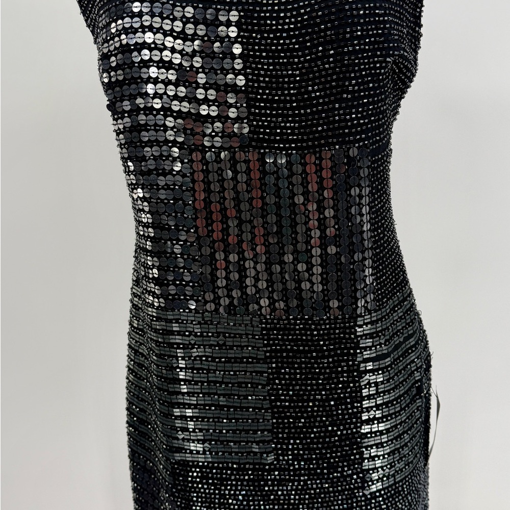 Adrianna Papell Black and Silver Sequin Mini Dress NWT